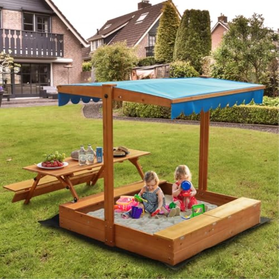 Kids Outdoor Wooden Table - Backyard outdoor kids wooden sandbox with