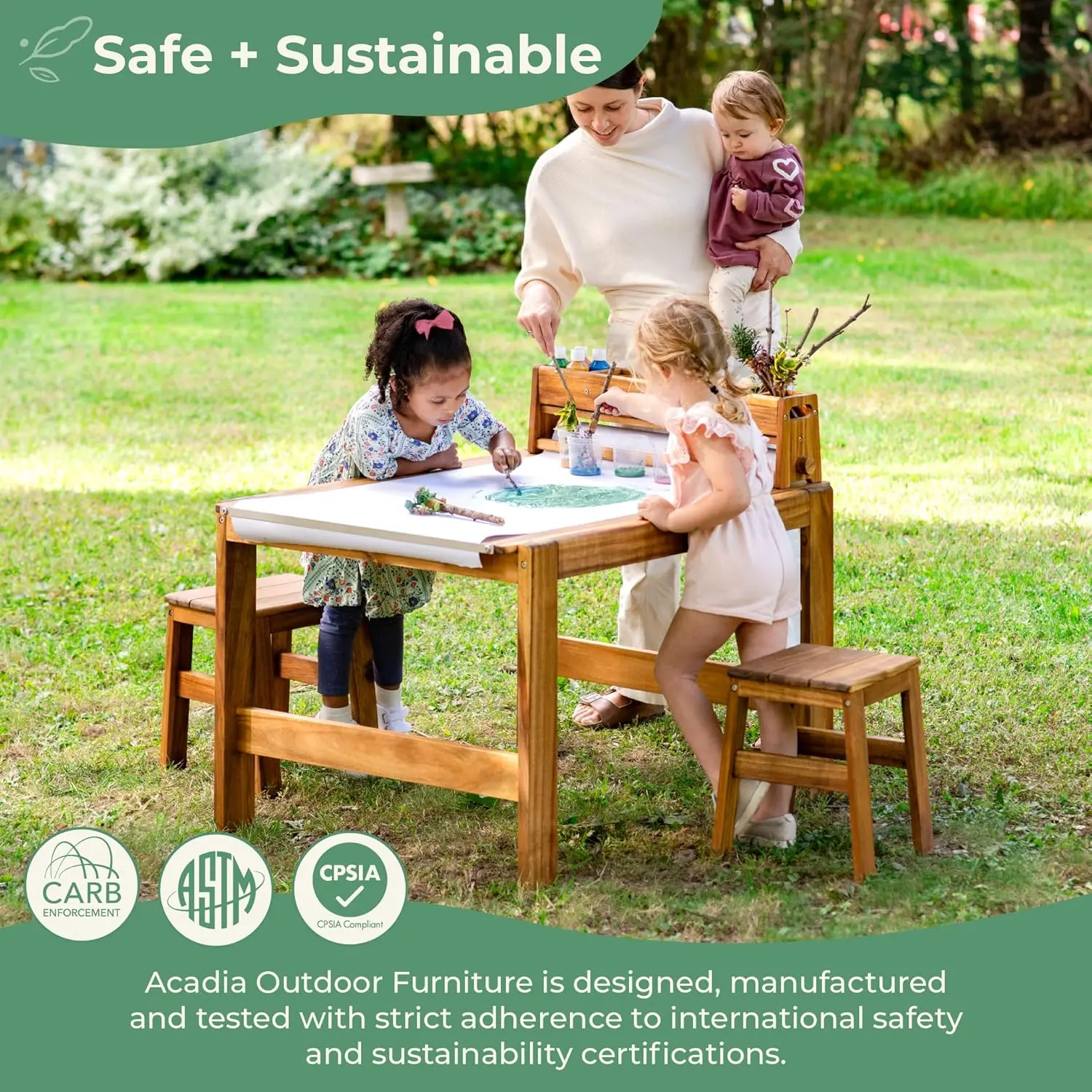 Acadia Outdoor Art Table and S - Kids Outdoor Wooden Table ulasan dan harga