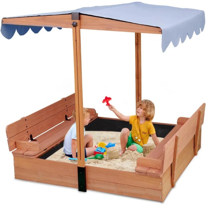 Wooden Kids Sandbox with Canop - Kids Outdoor Bench ulasan dan harga