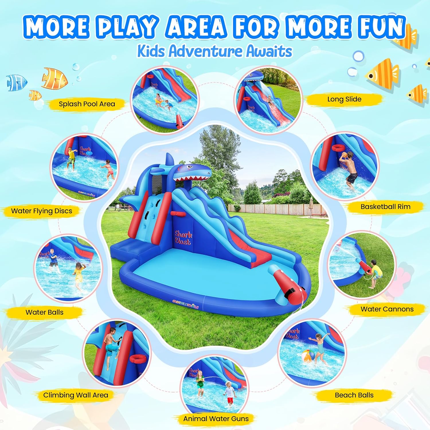 Shark-Themed Inflatable Water  - Kids Outdoor Climbing Wall ulasan dan harga