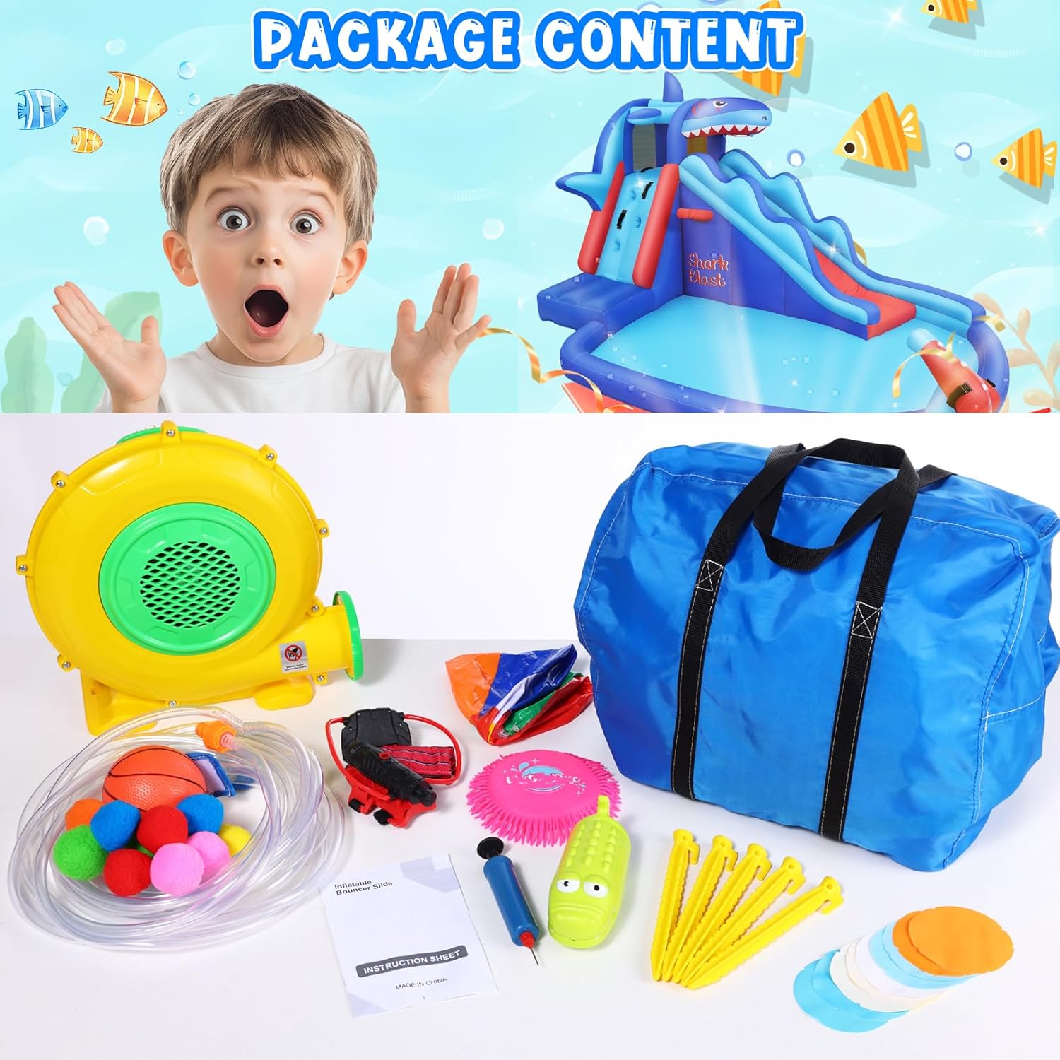 Shark-Themed Inflatable Water  - Kids Outdoor Climbing Wall ulasan dan harga