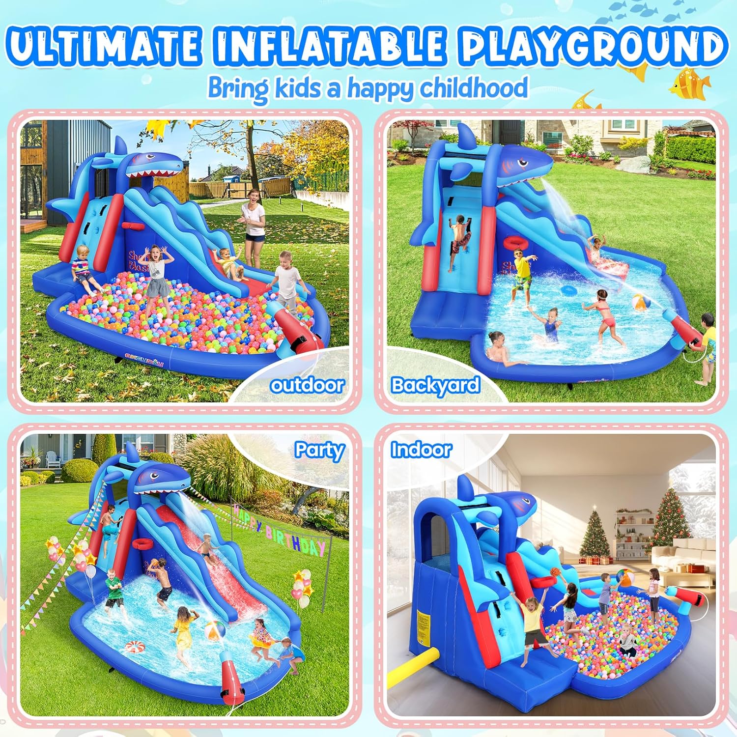 Shark-Themed Inflatable Water  - Kids Outdoor Climbing Wall ulasan dan harga