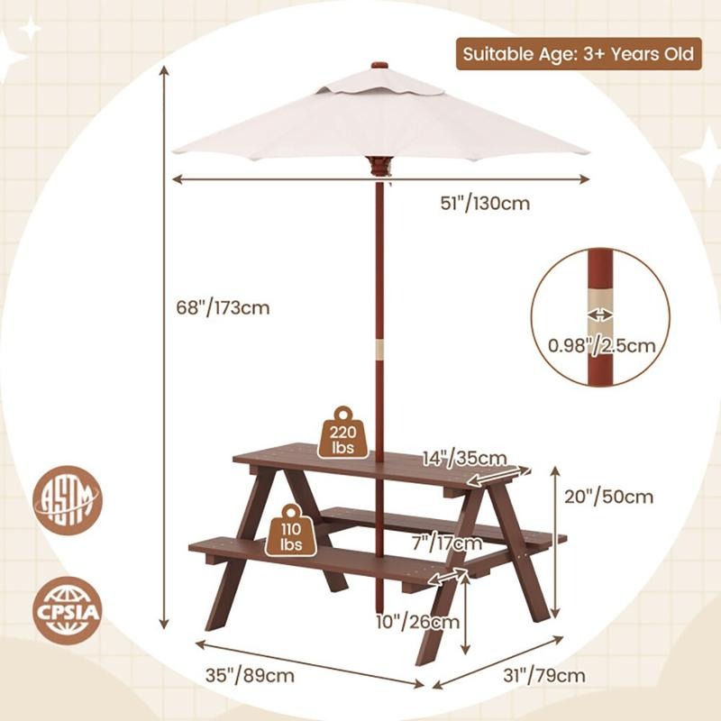 Outdoor 4-Seat Kids Picnic Tab - Kids Outdoor Bench ulasan dan harga